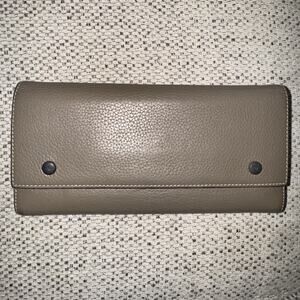 CELINE Large Flap MultiFunction Leather Long Bifold Wallet Gray Calfskin
